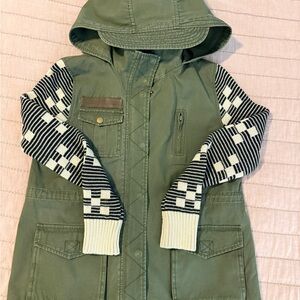 Double Zero Utility Jacket with Hood Olive with Patterned Sleeves Size Small